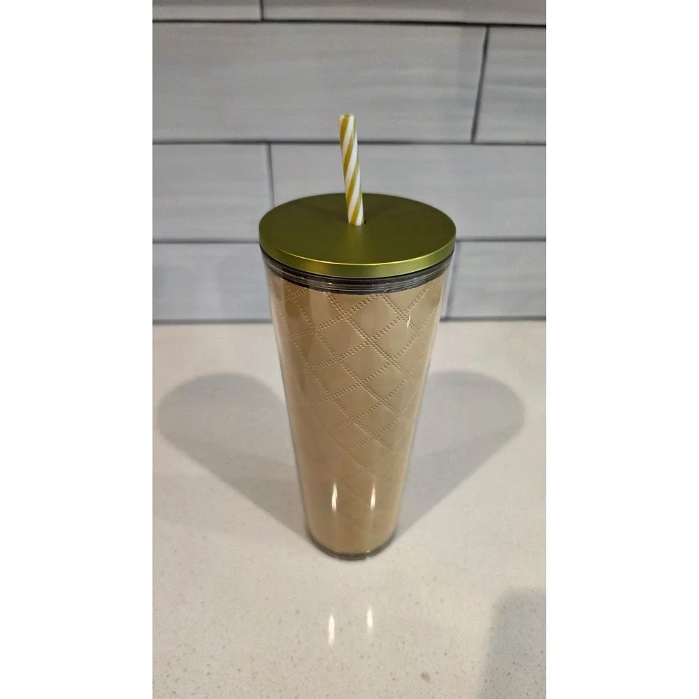 (NEW) 2024 STARBUCKS HOLIDAY METALLIC GOLD QUILTED 24oz VENTI TUMBLER COLD CUP